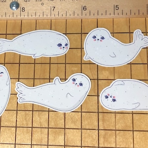 5 Harp seal sticker set, arctic animal, seal pup decal, cute seal, white seal sticker, tumbler, phone case decal, laptop decal, sticker pack