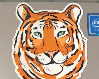 tiger sticker, tiger face sticker, save the tiger, tiger face, water bottle sticker, laptop decal, phone case decal, vinyl waterproof decal