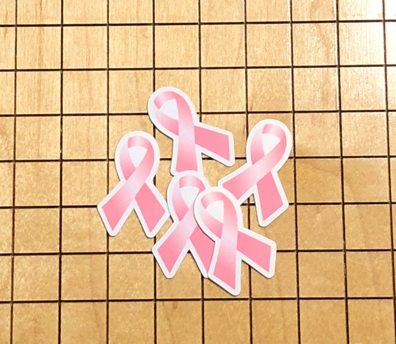 10 MINI pink ribbon stickers, breast cancer awareness, decal, sticker bundle, tiny stickers, survivor, think pink, October, mini stickers 画像 2