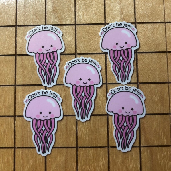 5 MINI jellyfish sticker pack, don't be jelly, kindle sticker, ocean decal, phone case sticker, water bottle decal, kawaii jellyfish