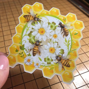 bee sticker, honey bee, bee with flowers, phone case sticker, water bottle sticker, laptop sticker, tumbler sticker, honeycomb sticker