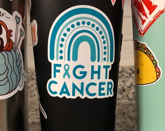 Ovarian Cancer Awareness Sticker, Teal Rainbow Decal