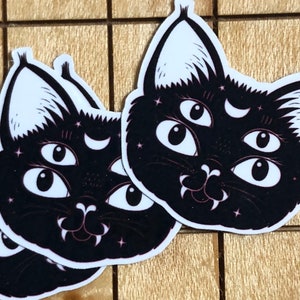 5 MINI cat stickers, black cat sticker, cat decal, goth sticker, goth decal, Halloween sticker, phone case sticker, mac book sticker