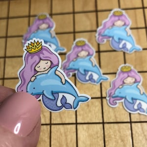 5 MINI mermaid sticker pack, mermaid with dolphin stickers, dolphin stickers, one inch sticker, water bottle sticker, little mermaid sticker