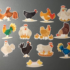 12 autocollants de poulet, lot d'autocollants, autocollant de poulet, cadeau de poulet, décalcomanie de coque de téléphone, autocollant de verre, autocollant d'ordinateur portable, autocollant de bouteille d'eau