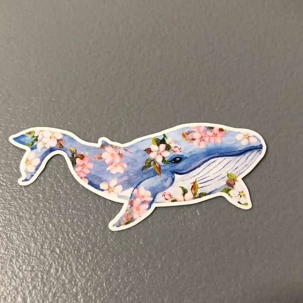 whale sticker, flower decal, flower sticker, whale gift, tumbler decal, phone case decal, vinyl waterproof decal, kindle decal, friend gift