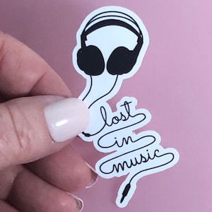 music sticker, lost in music, music decal, headset decal, headphones sticker, laptop decal, phone case sticker, music lover, MacBook decal