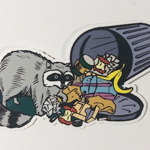 Raccoon sticker, raccoon decal, funny sticker, raccoon in trash sticker, laptop decal, phone case decal, vinyl waterproof decal, trash panda