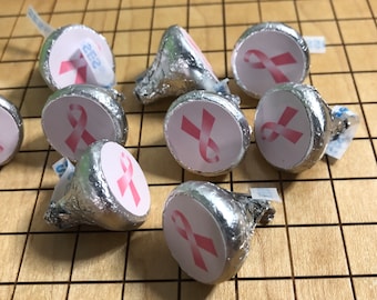 pink ribbon stickers for chocolate kisses, kiss stickers, breast cancer sticker, breast cancer awareness, kiss labels, kiss decal