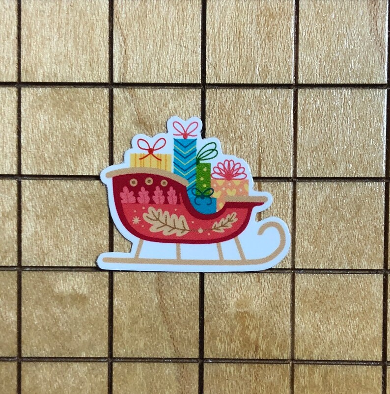 5 MINI Sleigh Stickers, Christmas Sticker, Santa Sticker, Sled Sticker ...