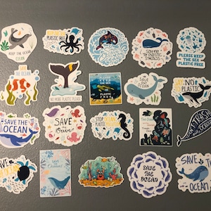 20 Save the ocean sticker set, save the whale, save the sea, whale sticker pack, tumbler decal, phone case decal, earth day decal