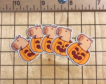 5 MINI capybara stickers, jack-o-lantern sticker, capybara decal, pumpkin sticker, laptop decal, phone case sticker, halloween sticker