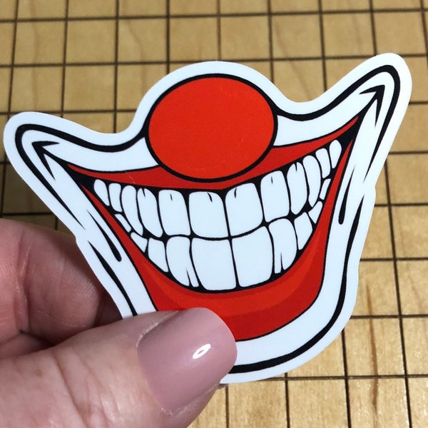 clown sticker, scary decal, scary clown mouth sticker, clown decal, phone case sticker, laptop decal, water bottle decal, Halloween, creepy
