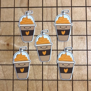 5 MINI frappuccino stickers, frappuccino decal, pumpkin spice sticker, pumpkin spice decal, tiny sticker, kawaii coffee, water bottle decal