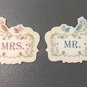 Set of 2 wedding stickers, mr sticker, mrs sticker, bride sticker, groom decal, phone case, tumbler decal, wedding label, place setting