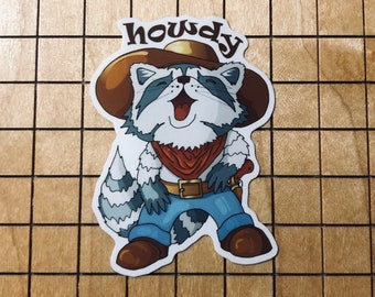 Cowboy Raccoon Sticker, Waterproof Vinyl Decal