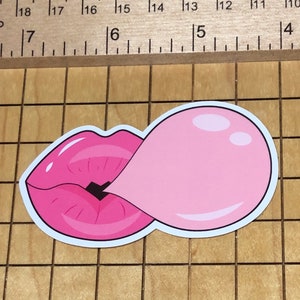 Lips and bubble gum sticker, lip sticker, mouth sticker, bubble gum decal, tumbler decal, phone case sticker, laptop decal, waterproof vinyl