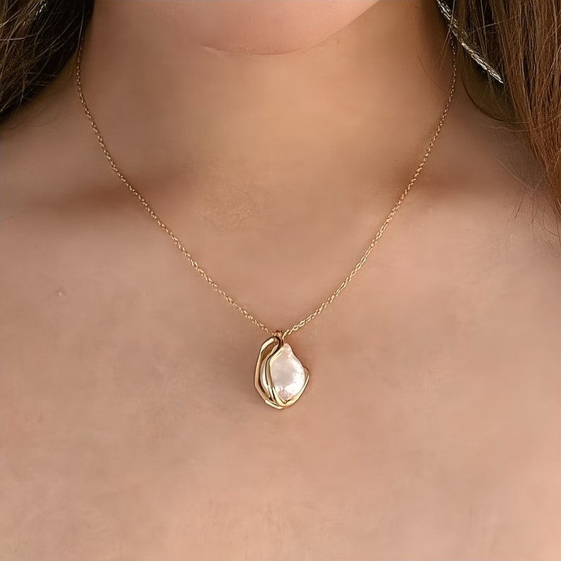Gabriel Necklace: 18K Gold Vermeil Necklace with Irregular Baroque Pearl Pendant image 1