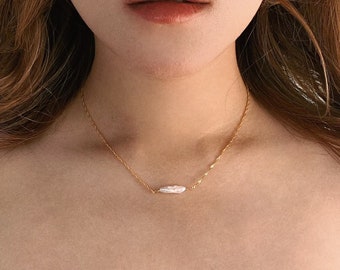 Simone Necklace: 18K Gold Vermeil Necklace with Oblong Baroque Pearl