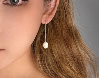 Monique Earrings: 18K Gold Vermeil Classy Freshwater Pearl Drop Earrings