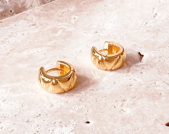 Nina Earrings: 18K Gold Vermeil Minimalist Quilted-Patterned Hoops