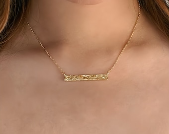 Juliette Necklace: 18K Gold Vermeil Minimalist Textured Bar Pendant Necklace