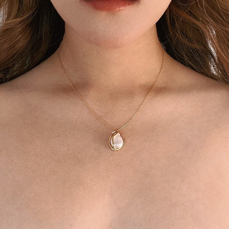 Gabriel Necklace: 18K Gold Vermeil Necklace with Irregular Baroque Pearl Pendant image 2