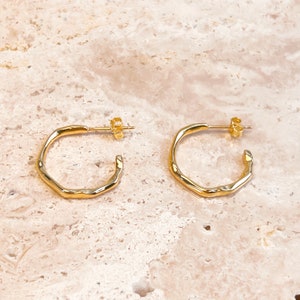 Jamie Earrings: 18K Gold Vermeil Minimalist Sleek Textured Hoops