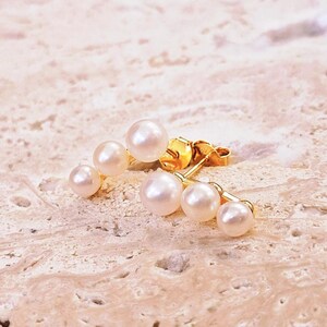 Paige Earrings: 18K Gold Vermeil Minimalist Triple Shell Pearl Studs