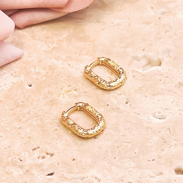 Francesca Earrings: 18K Gold Vermeil Textured Huggie Hoops