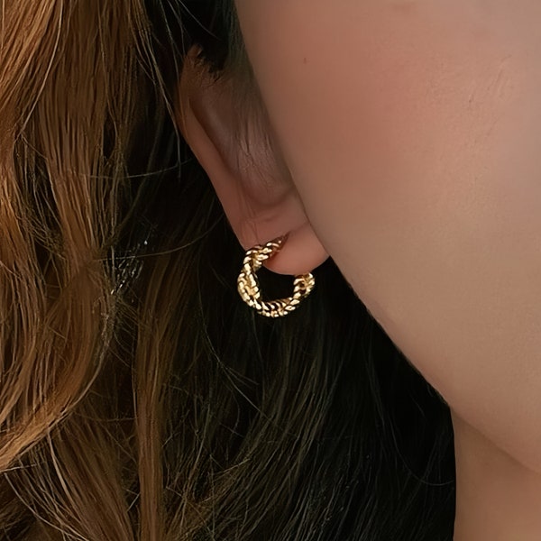 Ivett Earrings: 18K Gold Vermeil Minimalist Romantic French Twist Hoop Earrings
