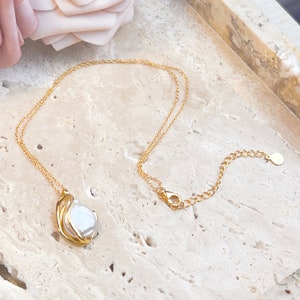 Gabriel Necklace: 18K Gold Vermeil Necklace with Irregular Baroque Pearl Pendant image 6