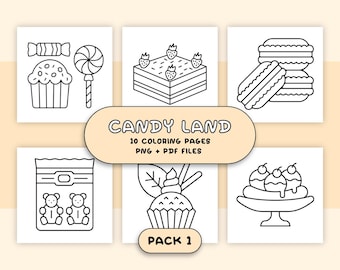 Candy Land Bold and Easy Coloring Book, Cute Coloring Pages for Adults and Kids, Relief Stress, Printable Instant Digital PDF - Pack 1