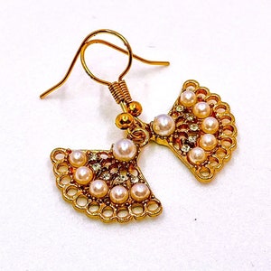 Vintage-Inspired Pearled Fan Pendant Earrings / Anti Fade / Anti Tarnish / Long Wear