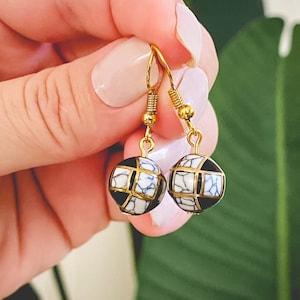 Art Deco Marbled Ball Earrings (Hypoallergenic) / Handmade Jewelry / Anti Fade / Anti Tarnish / Long Wear