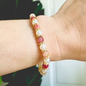 Grandma Chic Pink Dainty Rose Bracelet / Handmade Jewelry / Elastic Bracelet
