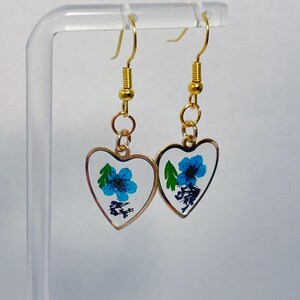 Blue Forget Me Not Real Floral Earrings | Heart Earrings | Resin | Dried Pressed Flowers