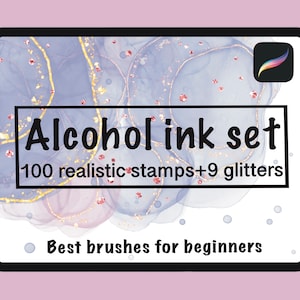 Alcohol Ink Stamps set for Procreate, Color palettes, Texture Ink Brushes, Realistic Alcohol Ink painting, Abstract Brushes,Brushes for Ipad