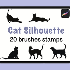 Cat silhouette brushes for Procreate, Cat Stamp Brushes for Procreate, Cat Stamps, Tattoo Cat Sketches, Cat Graphic Tattoo Tool