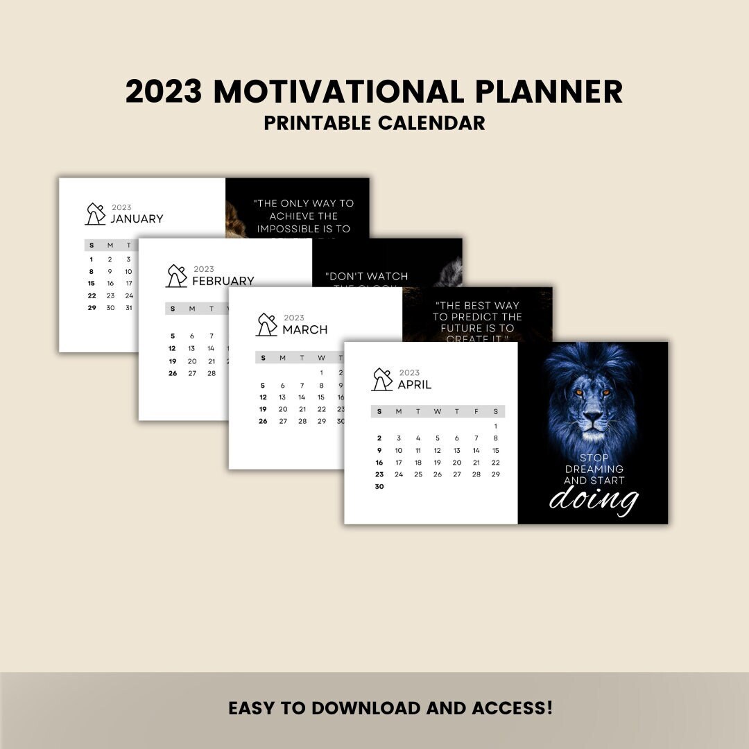 2023 Year Printable Motivational Calendar Landscape Monthly - Etsy