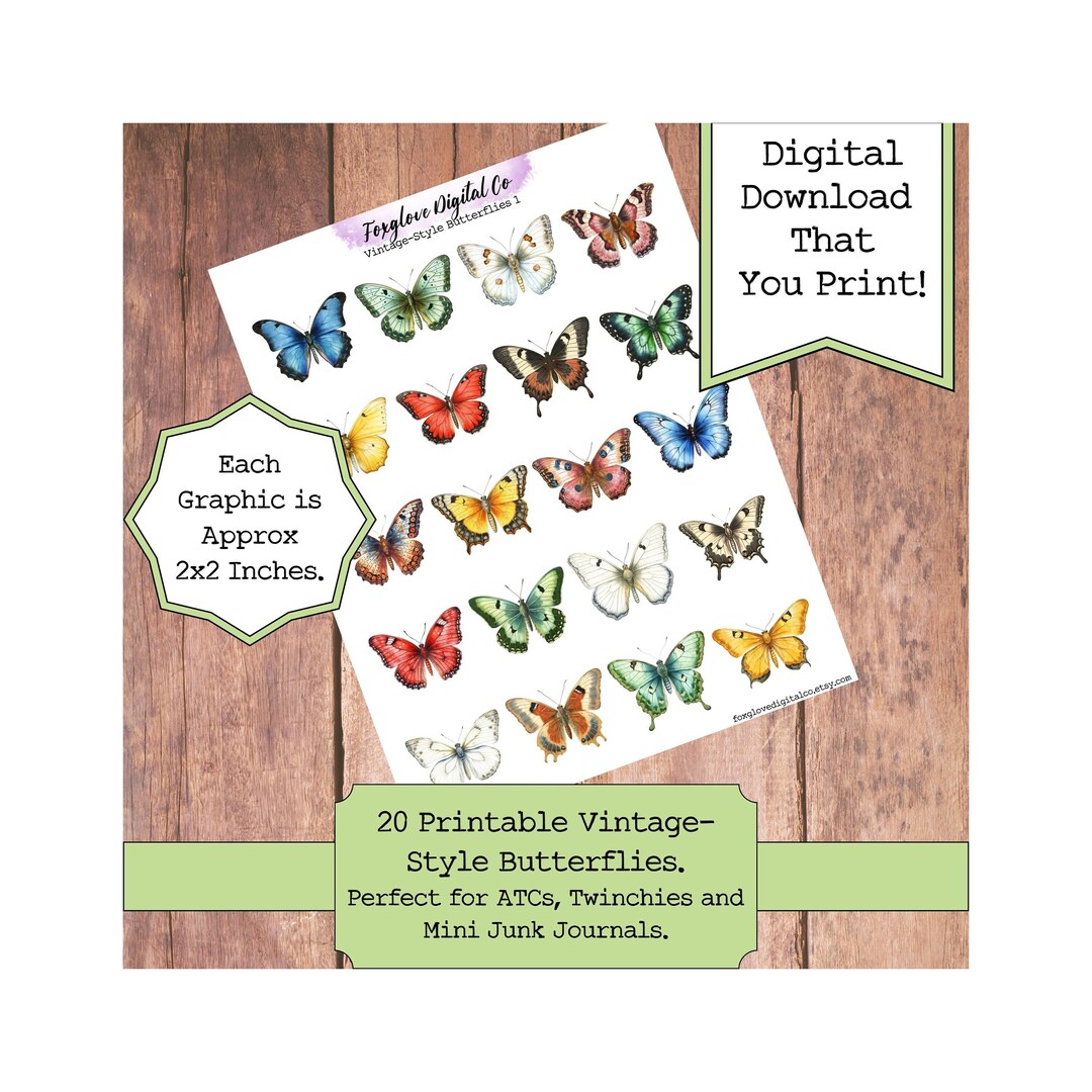 Printable Vintage Butterfly Collage Sheet | Small Art Collage Sheet ...