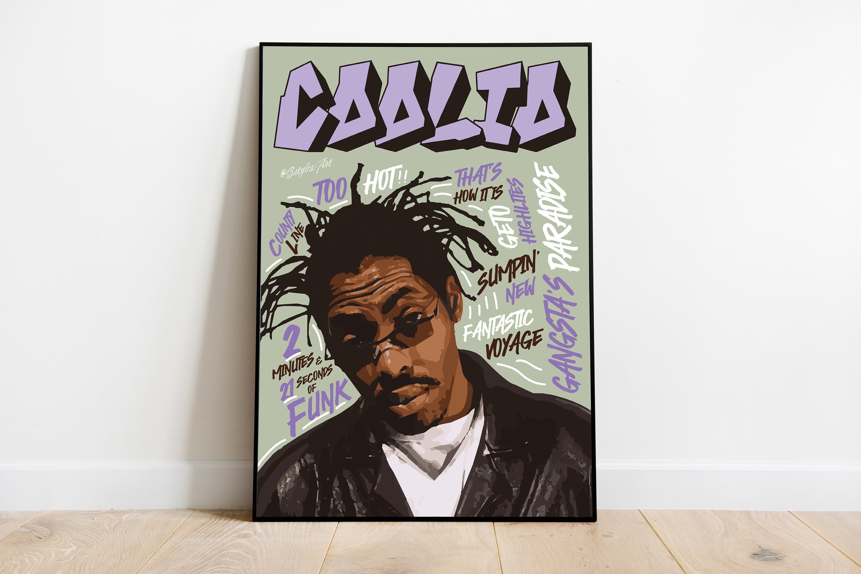 Coolio - Gangsta's Paradise // Lyrics // 90's // Rap // A3 // A4 // A5 /  Typography // Poster / Wall Art / Present / Print // Monochrome //