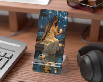 Spiritual Phone Holder for Desk Top Use Tarot Card Divine Feminine Witchy Mystical Nightscape Plastic Mobile Display Stand Mount