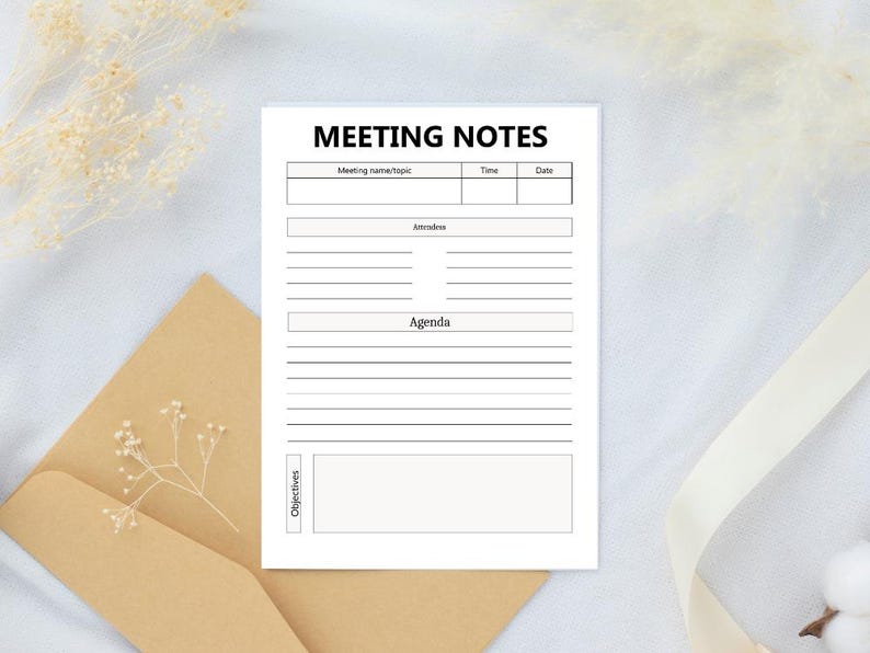 Meeting Notes Notepad Meeting Notes Printable Template, Minimalist Agenda Tracker (digital ...