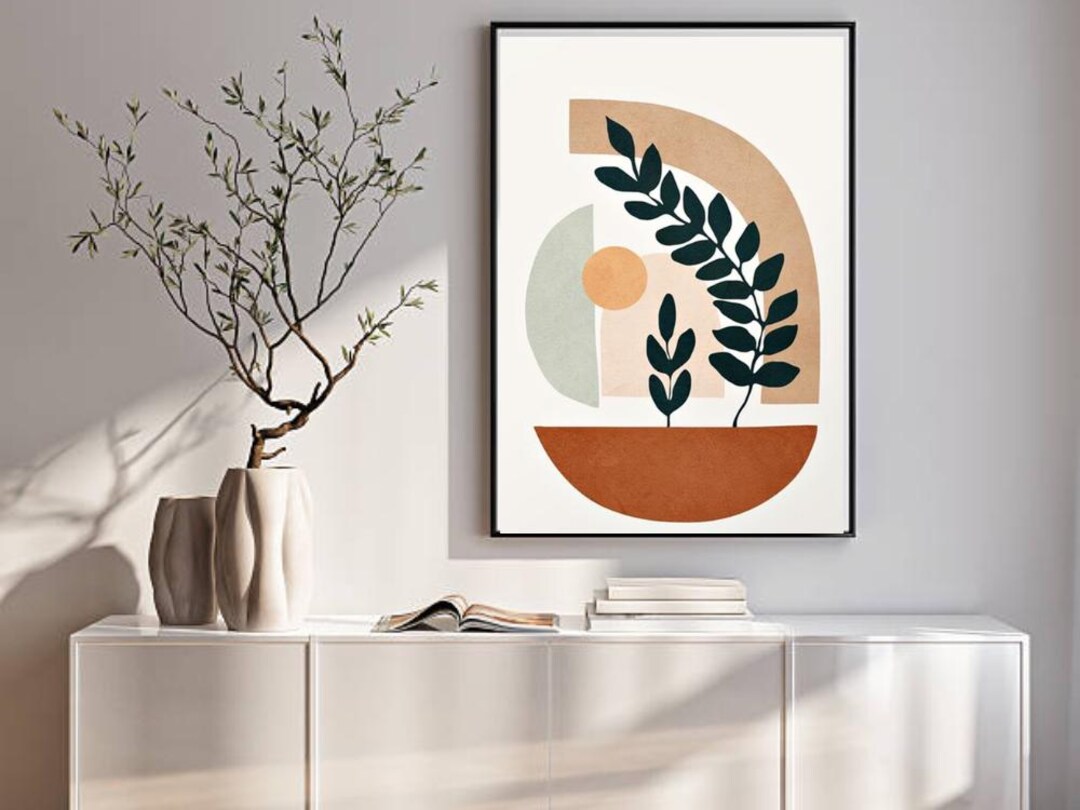 Abstract Botanical Art Print, Terracotta Plant, Minimalist Boho Decor ...