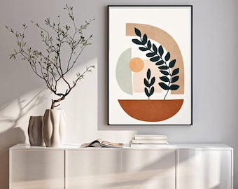 Abstract Botanical Art Print, Terracotta Plant, Minimalist Boho Decor (Digital Download)