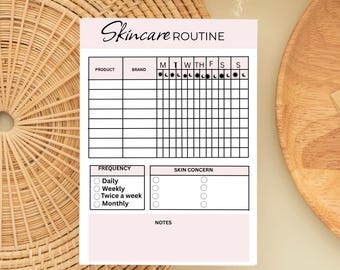 Huidverzorgingsroutinetracker afdrukbaar, wekelijks productlogboek (pdf)