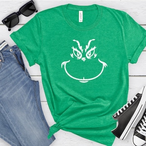 Grinch Smiling Tshirt | Funny Grinch T-shirts | Christmas Grinch Shirt | Christmas Movie Grinch Shirt | Funny Christmas Apparel | Movie Tee