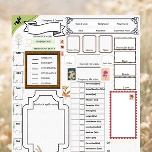 DnD Character sheet *Cottage Core theme