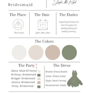 Editable Bridesmaid Information Card - Personalized Wedding Party Details - Instant Download